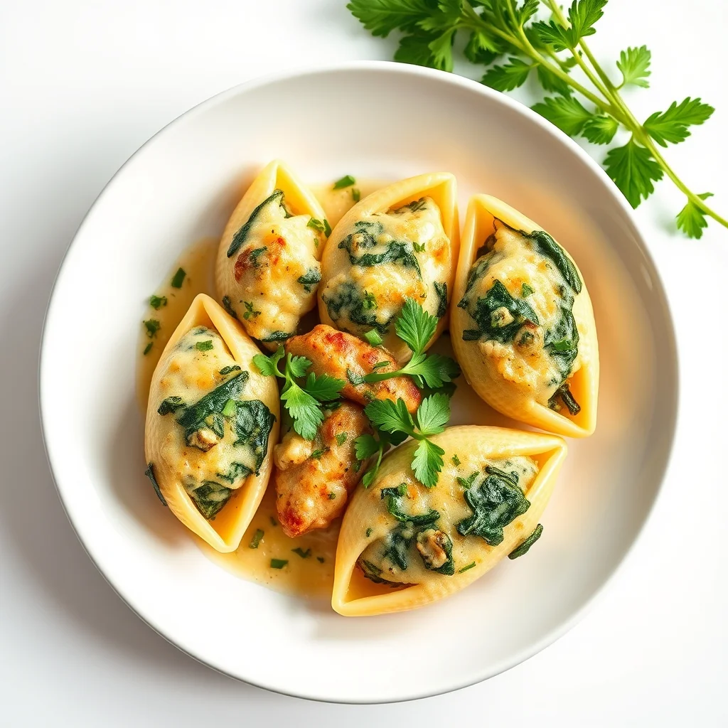 Cheesy Chicken and Spinach Stuffed Shells