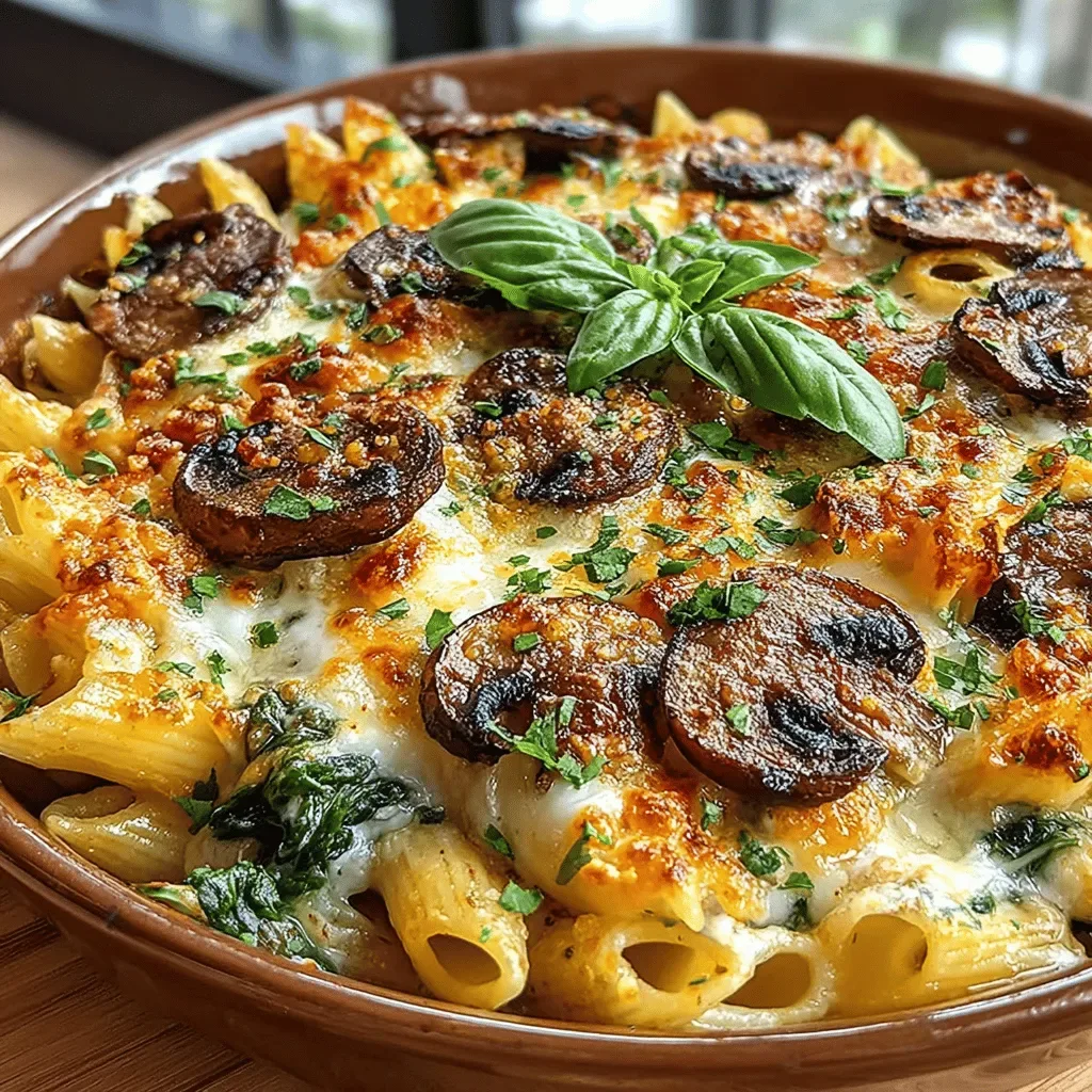Cheesy Spinach and Mushroom Pasta Bake