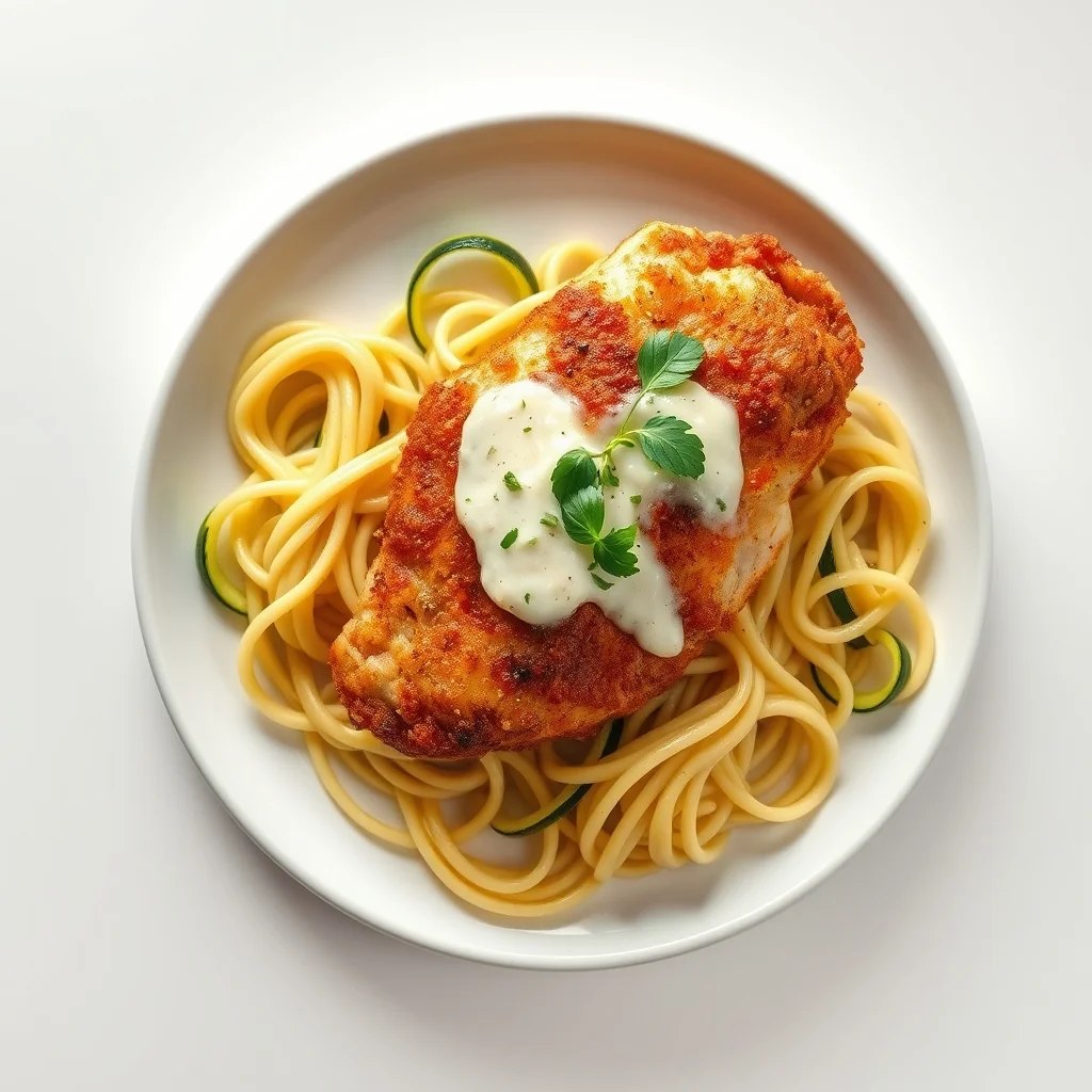 Crispy Baked Chicken Parmesan with Zucchini Noodles