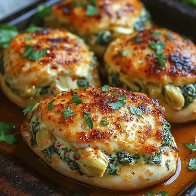 Cheesy Green Delight: Spinach Artichoke Stuffed Chicken