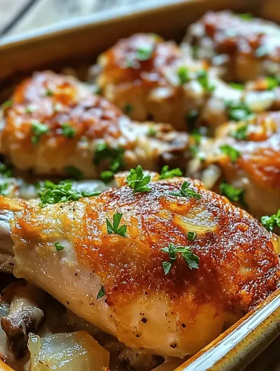 Creamy Mushroom Delight: Baked Chicken Legs