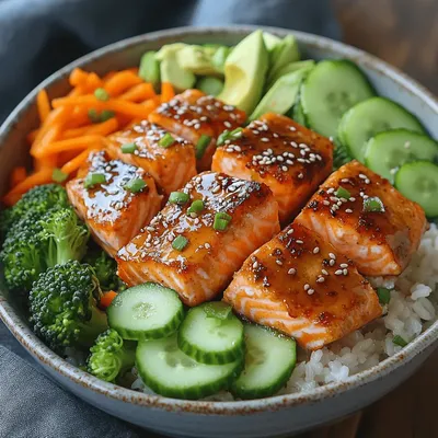 Sweet & Savory Honey Garlic Salmon Rice Bowl