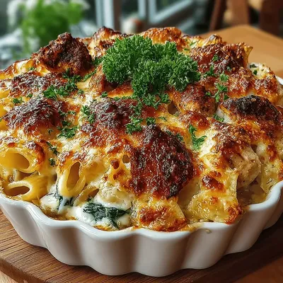 Creamy Spinach and Chicken Pasta Bake