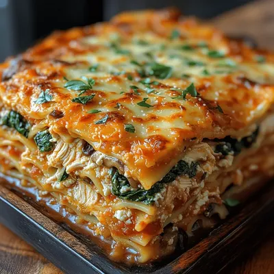 Hearty Chicken, Mushroom, and Spinach Lasagna Recipe