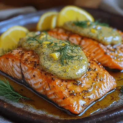 Savory Baked Salmon with Zesty Mustard Dill Sauce: A Delicious and Healthy Delight