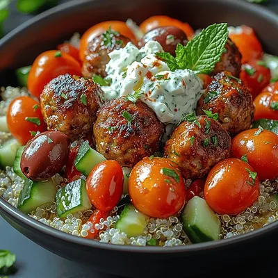 Mediterranean Delights Bowl with Savory Turkey Meatballs: Embrace the Flavors of the Mediterranean
