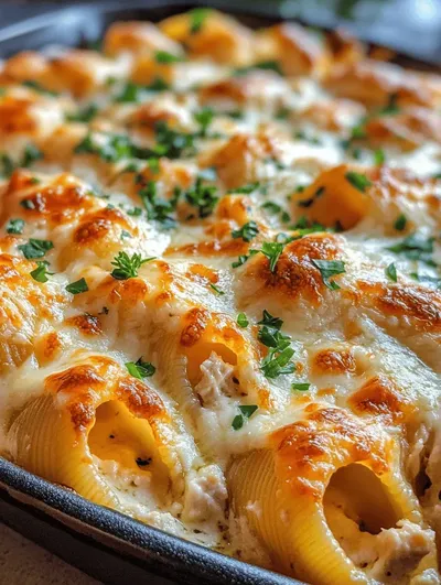 Garlic Butter Chicken Alfredo Stuffed Shells Recipe