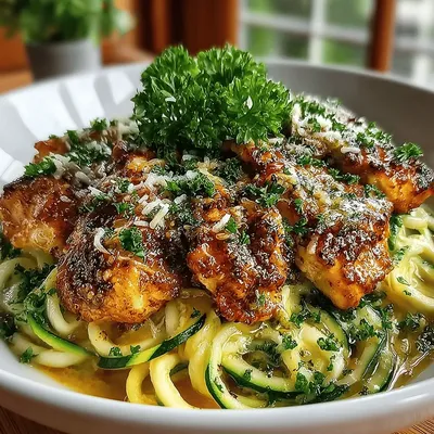 Creamy Lemon Garlic Chicken with Zucchini Noodles