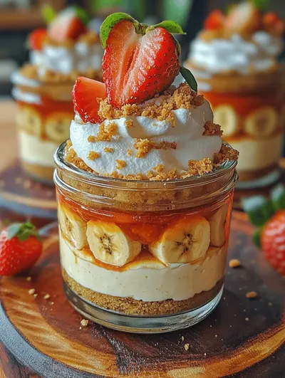 No-Bake Mini Strawberry Banana Pudding Crunch Cheesecakes