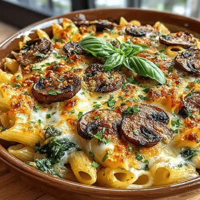 Cheesy Spinach and Mushroom Pasta Bake