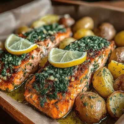 Zesty Lemon Dill Roasted Salmon & Baby Potatoes