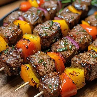 Rosemary Garlic Steak Kebabs Recipe