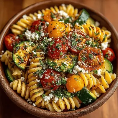 Zesty Lemon Garlic Chickpea Pasta Salad