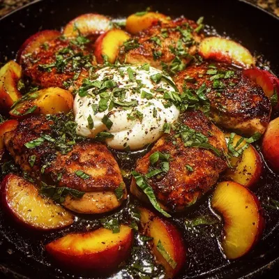 Balsamic Peach Burrata Chicken Skillet