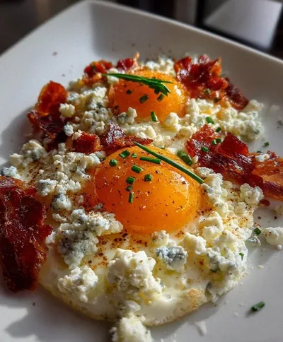 Cloud eggs blue cheese bacon