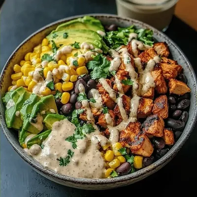 Delicious Chicken Bowl with Black Beans, Corn, & Creamy Sauce