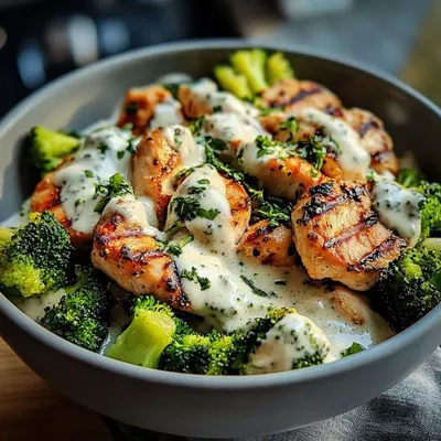 Delicious Grilled Chicken & Broccoli Bowls with Creamy Garlic Sauce