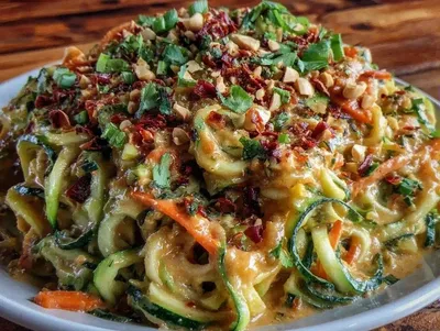 Easy Creamy Zucchini Noodle Pad Thai Recipe with Peanut Sauce
