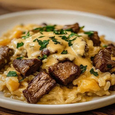 Irresistible Creamy Queso Rice with Juicy Steak Strips