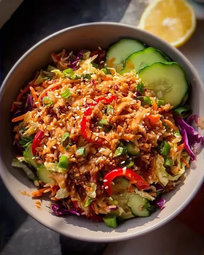 Quick Crispy Rice Salad with Peanut Sesame Dressing