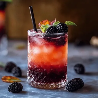 Refreshing Halloween Mocktail with Kombucha and Blackberries