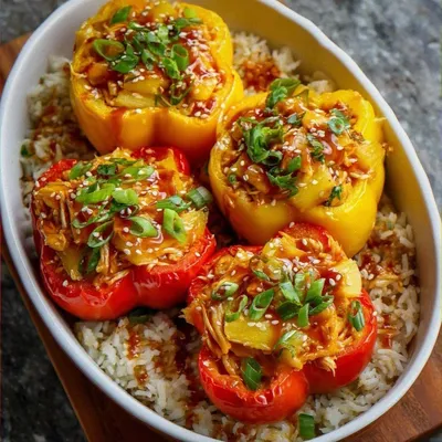 Teriyaki Pineapple Chicken Rice Stuffed Peppers Recipe