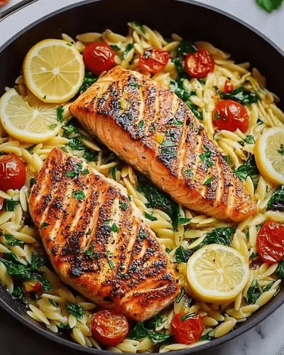 One Pan Salmon Orzo with Lemon-Garlic: Quick & Delicious!
