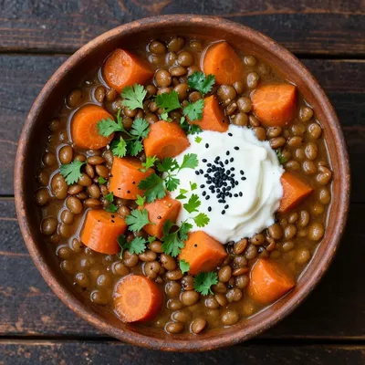 batch cook lentil and carrot stew with fresh herbs for easy cooking