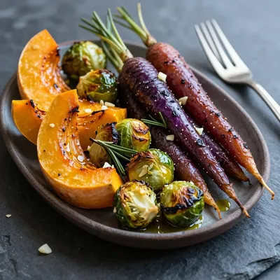 batch cooked slow roasted winter vegetables for family meal prep