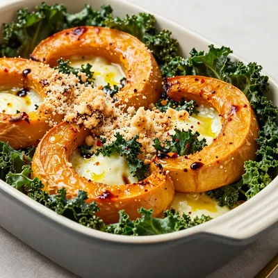 batch cooking friendly winter squash and kale bake