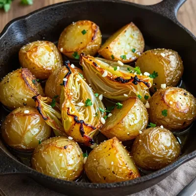 budget friendly garlic roasted potatoes and cabbage for family dinners