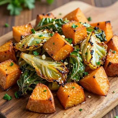 budgetfriendly garlic roasted sweet potatoes and cabbage for cold days