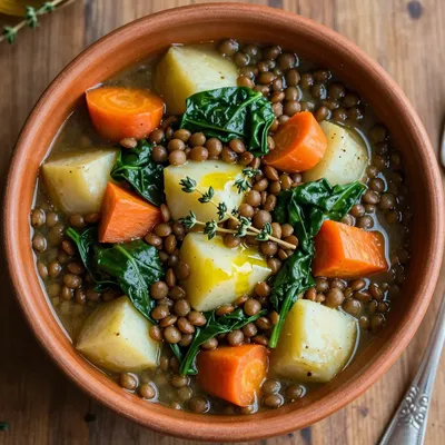 budgetfriendly lentil and spinach stew with winter root vegetables