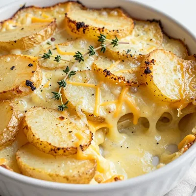 cheesy potato gratin with garlic and thyme for winter family feasts