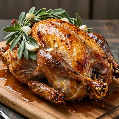 classic herbroasted turkey with sage and garlic for christmas dinner