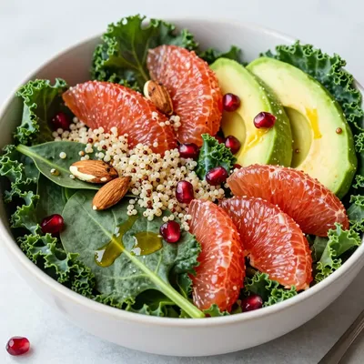 clean eating detox salad with winter greens and grapefruit dressing