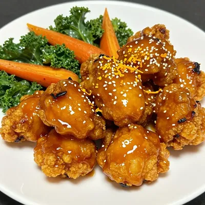 comforting spiced orange chicken with kale and root vegetables