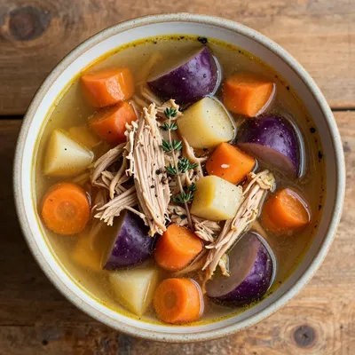 cozy slow cooker chicken and root vegetable soup for comfort after holidays
