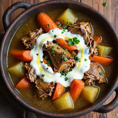 cozy slow cooker turkey and winter vegetable stew with lemon garlic