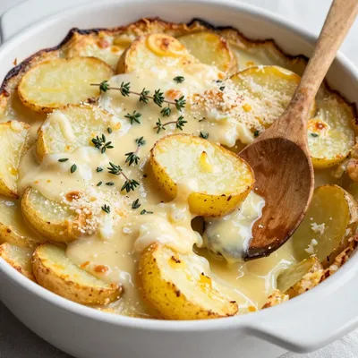 creamy garlic and roasted potato gratin for hearty winter family meals