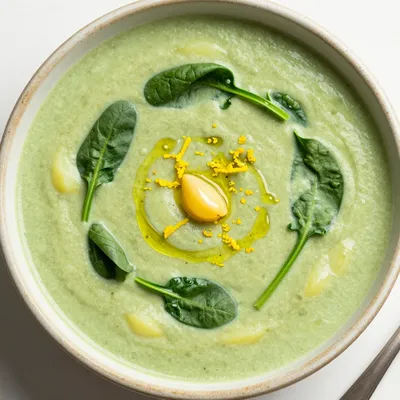 creamy spinach and potato soup with garlic and lemon zest