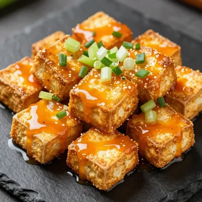 Crispy Baked Tofu with Buffalo Sauce for Snacks