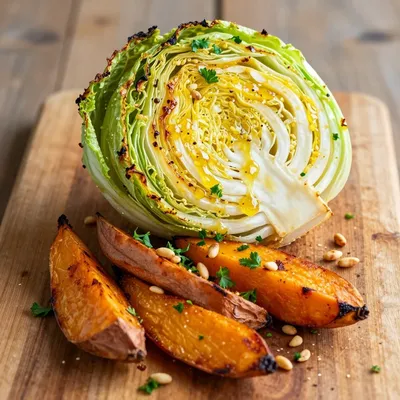 garlic and lemon roasted cabbage with sweet potatoes for dinners