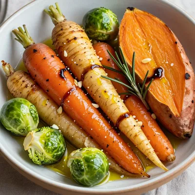 garlic and rosemary roasted winter vegetable medley for meal prep