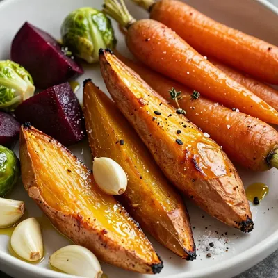 garlic roasted winter vegetables with sweet potatoes for cozy dinners