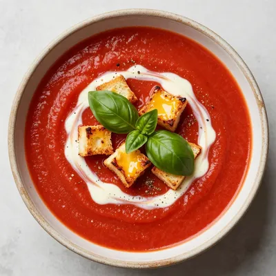 Healthy Tomato Soup with Grilled Cheese Croutons