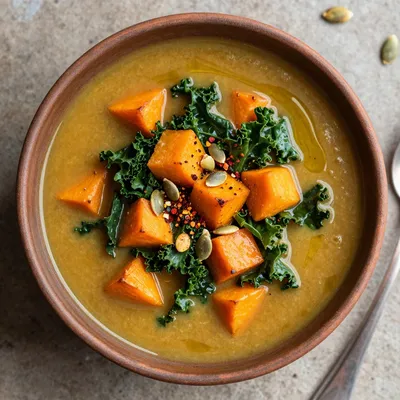 hearty kale and sweet potato soup for cozy winter family dinners