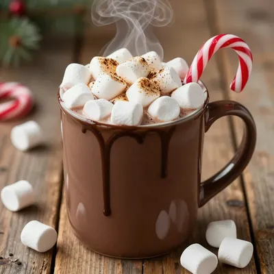 homemade peppermint hot chocolate with marshmallow topping