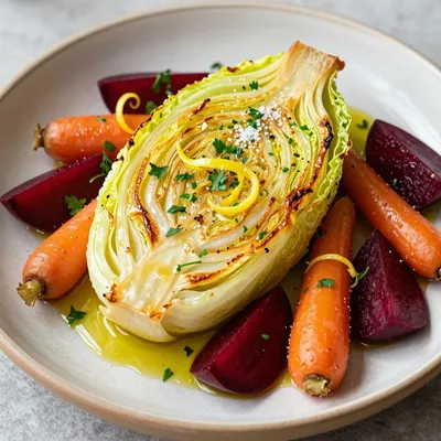 lemon garlic roasted cabbage and root vegetables for light meals