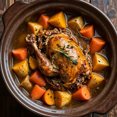 meal prep slow cooker turkey and winter vegetable stew with herbs